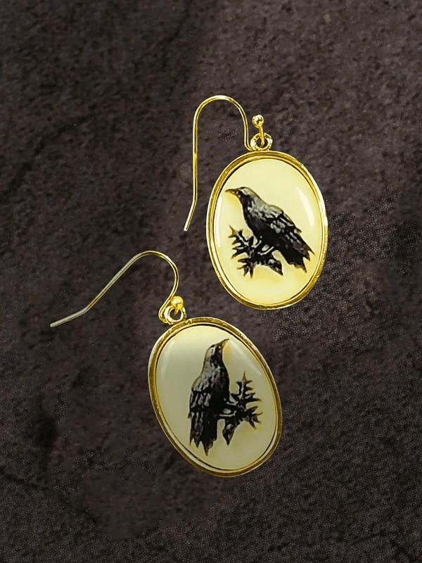 Vintage Bird Design Oval Shaped Dangle Earrings, Animal Themed Earrings for Women, Fashion Jewelry for Party, Daily Clothing Decor