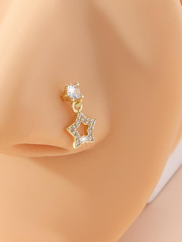 Hollow out Star Design Nose Ring, Rhinestone Decor Nose Ring, Fashionable Body Jewelry for Women & Men