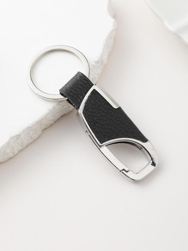 Men's Fashion Plain Color Key Chain, Pu Leather Hollow out Keychain, Casual Car Keychain, Bag Key Ring, Key Holder