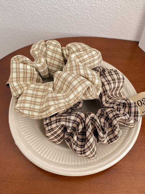 Women's Cute Plaid Graphic Hair Scrunchies, 2pcs set Minimalist Elegant Trendy Hair Ties, Chic Gorgeous Hair Accessories for Hairstyle Decor