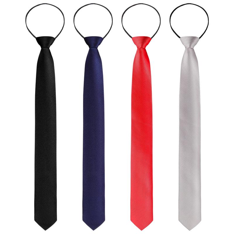 4 Pieces Zipper Ties for Men Adjustable Men's Neckties Zip on Tie for Men Zipper Skinny Necktie Clip on Slim Tie(Black, Navy, Silver Grey, Red)