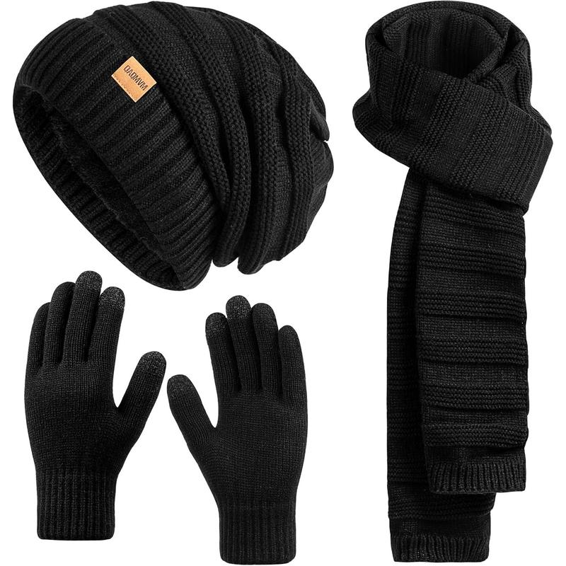 Women Beanie Hat Scarf Gloves Set Fleece Lined Winter Warm Hat Long Knit Scarf Touchscreen Gloves for Cold Weather winter hat