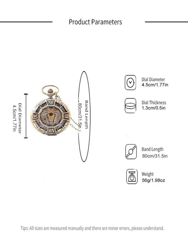 Vintage Spider Design Quartz Watch, Fashionable Round Dial Pocket Watch for Men, Trendy All-match & Exquisite Watch for Birthday Gift