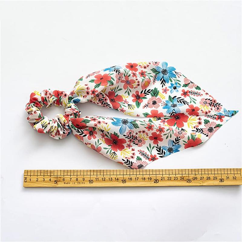 6 Pack Floral Hair Scarf Scrunchies bowknot floral hair ribbons ties Chiffon Scarf Scrunchies Bow Ties Hand Bands Elastic Ropes Long Tails Scrunchy With Bows