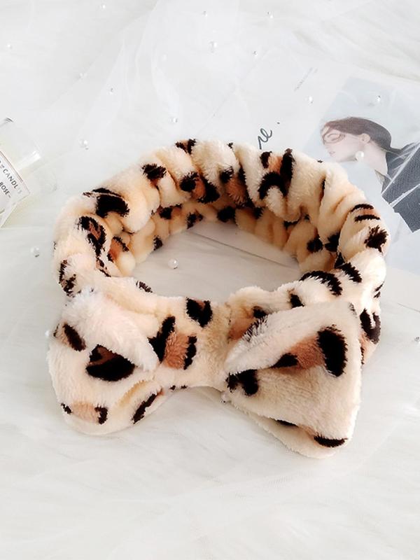 Leopard Print Bow Decor Plush Hair Band, Cute Face Washing Hair Band for Women and Girls, All-match Fashion Hair Accessories for Daily Wear