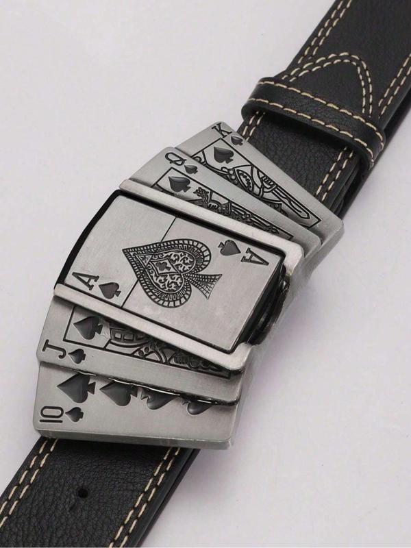 Men's Punk Style Poker Card Design PU Buckle Belt, Fashion Vintage Western Belt for Party, Daily Clothing Decor, Trendy All-match & Exquisite Belt for Birthday Gift