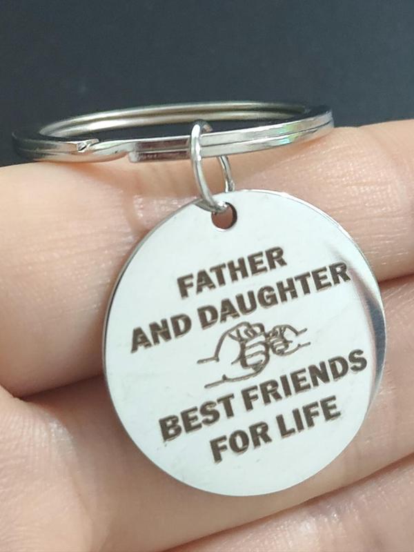 Round Stainless Steel Keychain, Dad and Daughter Hand Pattern Keychain for Car Keys, Fashion Keychain for Women & Men, Fashion Accessories for Daily Use