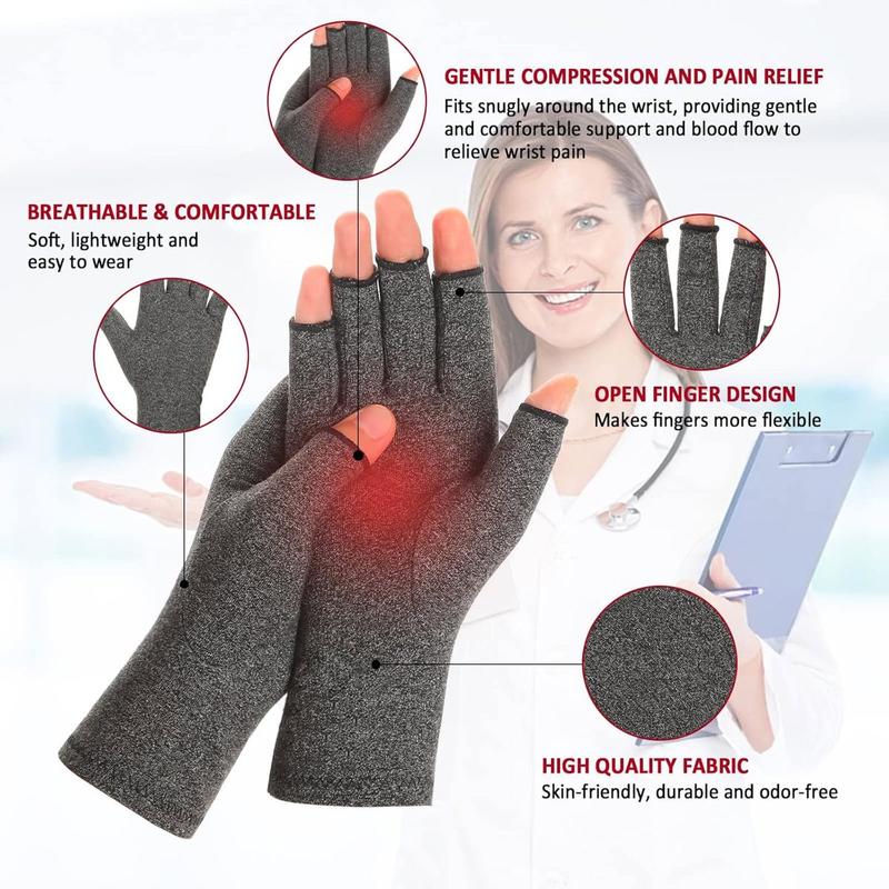 2 Pairs Arthritis Compression Gloves for Women Men, Carpal Tunnel Pain Relief, Fingerless Gloves for Typing and Daily Work