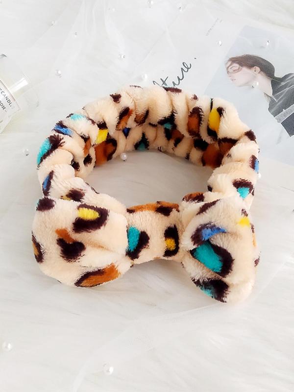 Leopard Print Bow Decor Plush Hair Band, Cute Face Washing Hair Band for Women and Girls, All-match Fashion Hair Accessories for Daily Wear