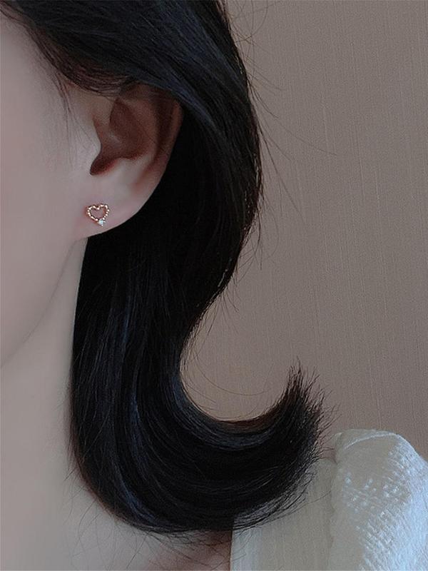 Women's Fashion Hollow out Heart Design Rhinestone Decor Stud Earrings, Casual Vintage Jewelry for Party, Daily Clothing, Cute Accessories for Girl