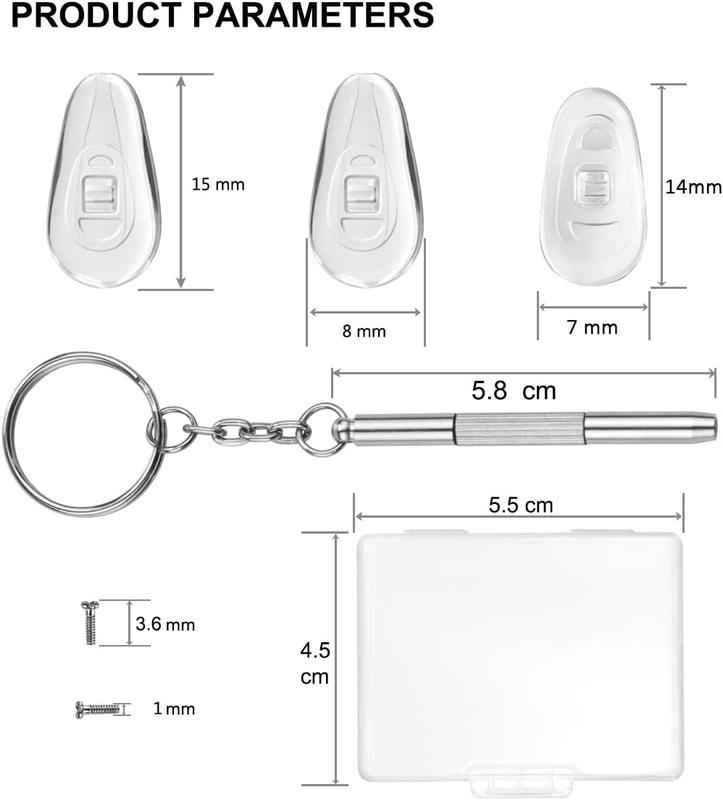 5 Pairs of Eyeglass Nose Pads, Upgraded 15x8mm Soft  Air Chamber Eyeglasses Nose Pads, Screw-in Glasses Nose Pad Replacement Kit.