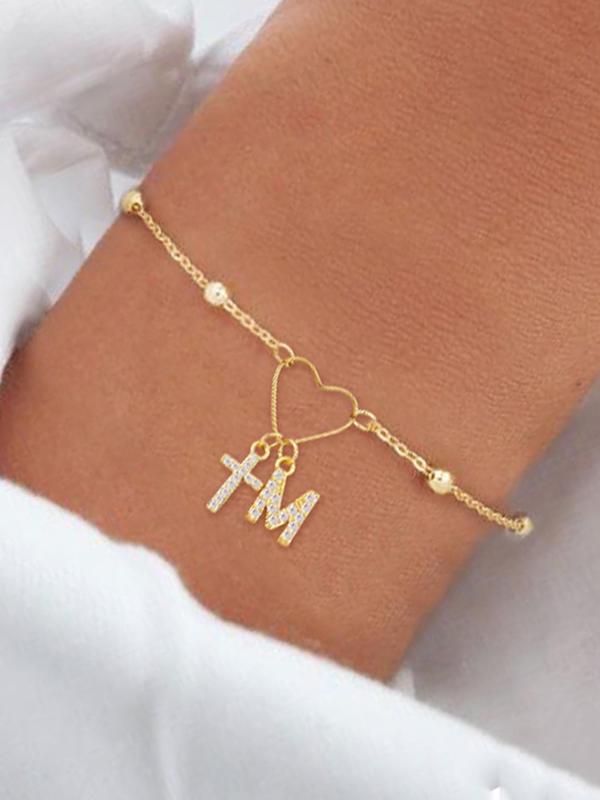 Rhinestone Decorated Cross & Letter Design Bracelet, Stainless Steel Jewelry for Party, Daily Clothing Decor, Trendy All-match & Exquisite Jewelry for Birthday Gift