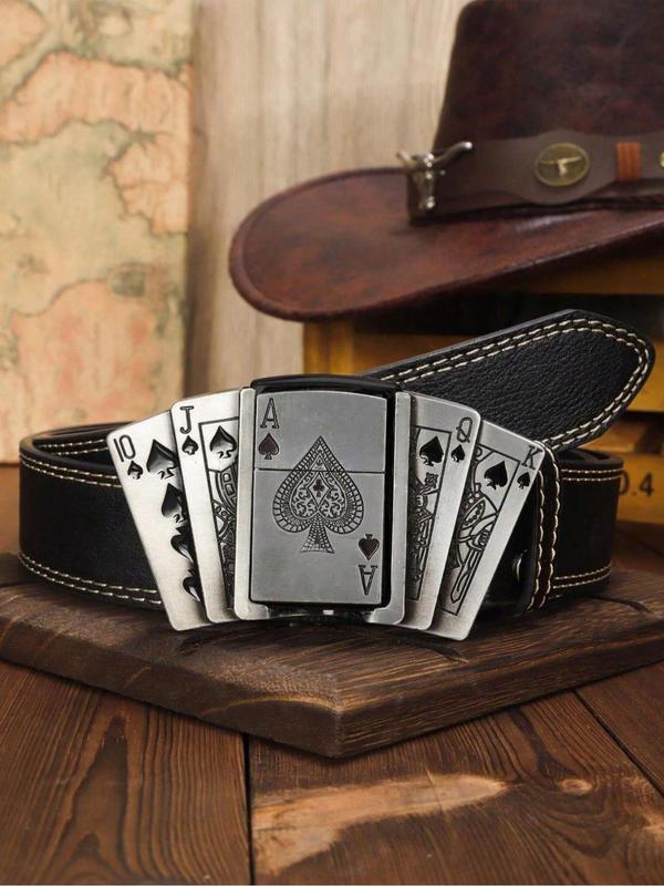 Men's Punk Style Poker Card Design PU Buckle Belt, Fashion Vintage Western Belt for Party, Daily Clothing Decor, Trendy All-match & Exquisite Belt for Birthday Gift