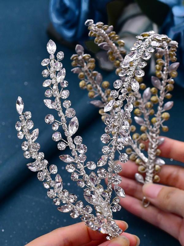 Rhinestone Decorated Leaf Design Bridal Headband, Elegant Exquisite Headwear for Wedding Bridal Party Formal Occasions, Wedding Party Decor