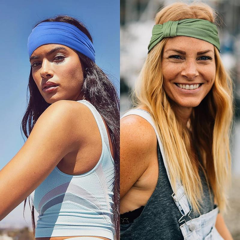 6 Pack Wide Headbands for Women Non Slip Soft Elastic Hair Bands Yoga Running Sports Workout Gym Head Wraps, Knotted Cotton Cloth Africa Turbans Bandana (with 6 Pcs Hair Ties)