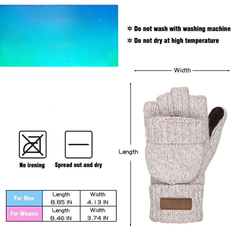 Thermal Insulation Fingerless Texting Gloves for Women and Men Winter Warm Knitted Convertible Mittens Flap