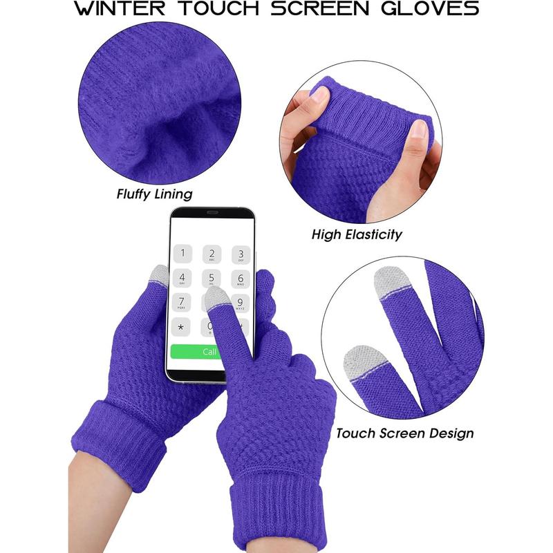 4 Packs Winter Warm Set Knitted Pompom Hat Scarf Touch Screen Gloves Ear Warmer 4 In 1 Set for Men or Women