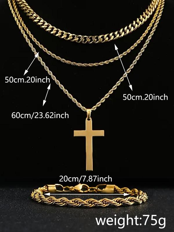 Street Style Cross Pendant Necklace & Bracelet, Fashion Jewelry for Party, Daily Clothing Decor, Trendy All-match & Exquisite Jewelry for Birthday Gift