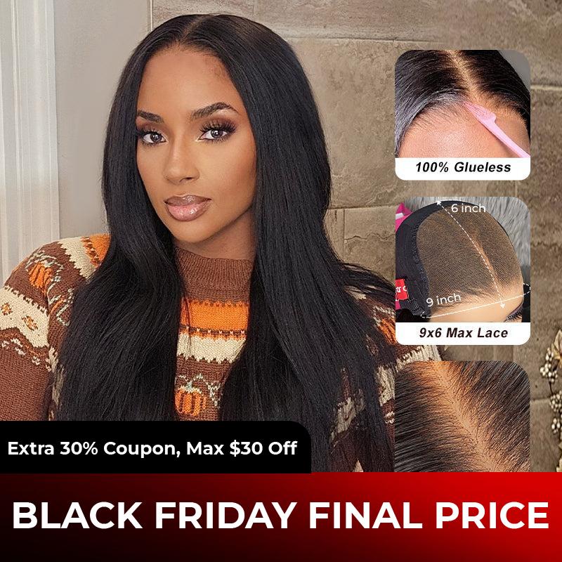 ISEE M-Cap Wear Go Kinky Straight Glueless Wig 9x6 Pre Bleached Tiny Knots Yaki Straight HD Lace Wig