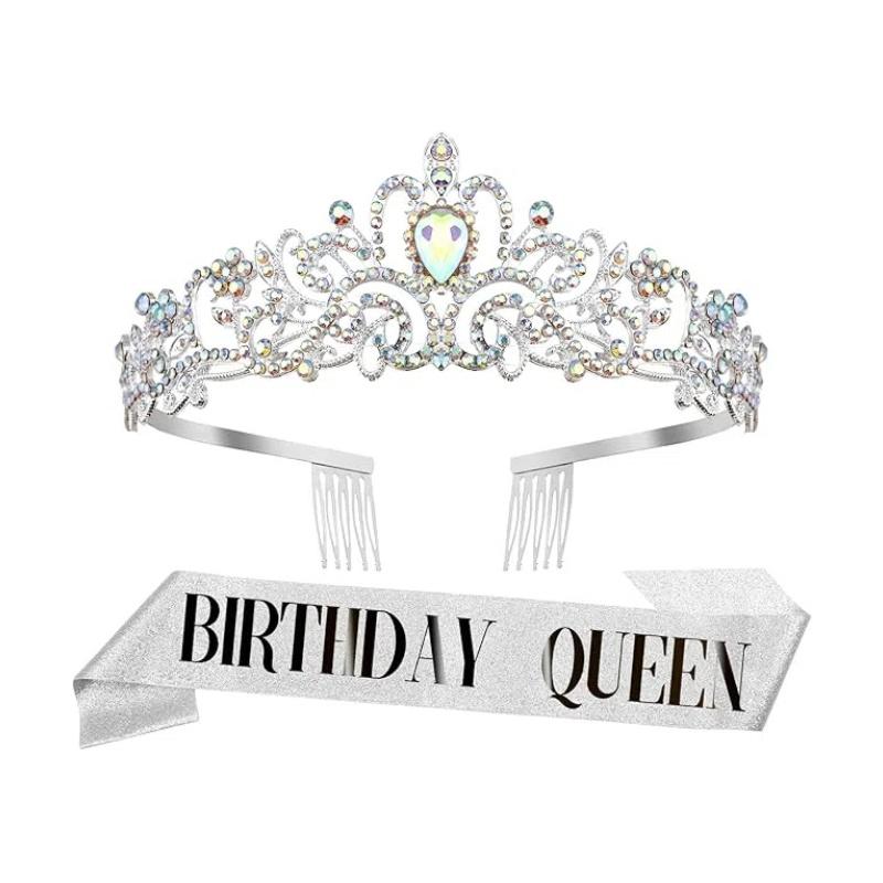 Birthday Sash for Women, Birthday Crown, Birthday Tiara, Birthday Queen Sash and Tiara for Women, Birthday Headband for Girls