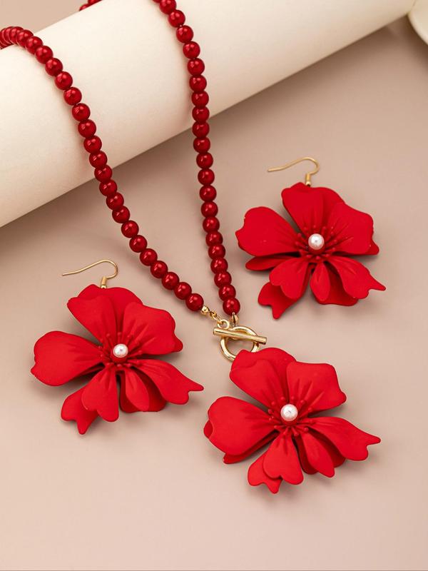 Flower Design Pendant Necklace & Dangle Earrings, Fashion Jewelry for Party, Daily Clothing Decor, Trendy All-match & Exquisite Jewelry for Birthday Gift