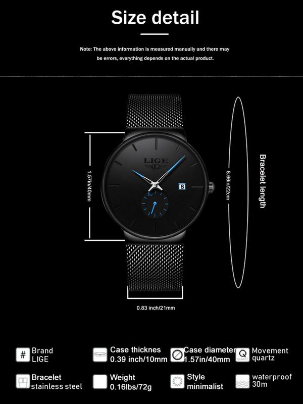 Men's Business Round Dial Quartz Waterproof Watch,  Minimalist Trendy Wristwatch with Calendar Display Function, Fashionable Accessories for Men As Gift with Box