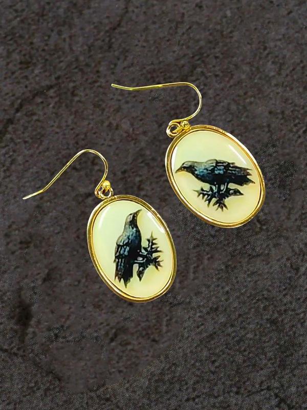 Vintage Bird Design Oval Shaped Dangle Earrings, Animal Themed Earrings for Women, Fashion Jewelry for Party, Daily Clothing Decor