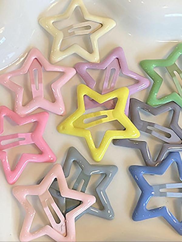 Random Color Star Shaped Hair Clip, Cute Colorful Hair Accessories for Women & Girls, Minimalist Headwear Suitable for Thick Hair