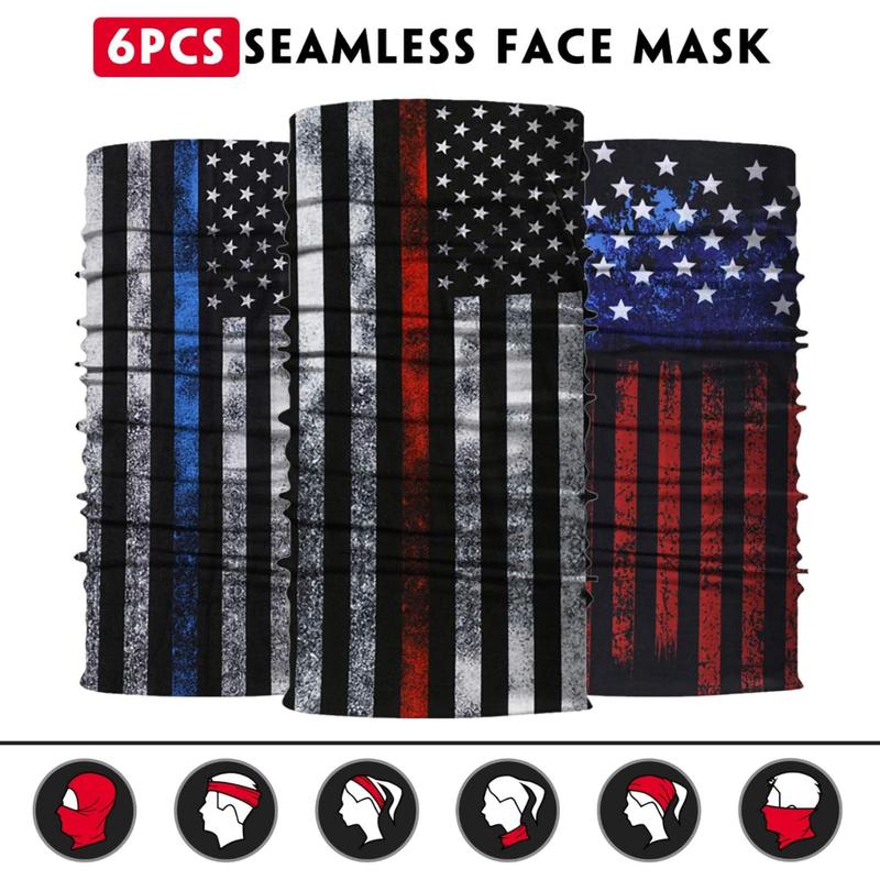 6 Pieces Seamless Bandana Rave Face Cover Scarf Mask US Flag Neck Gaiter for Outdoor