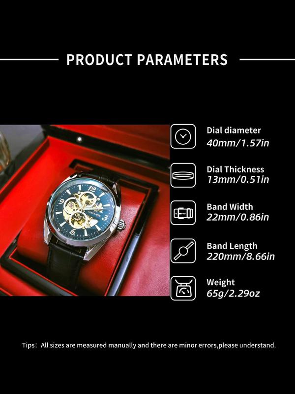 Men's Business Fashion Mechanical Watch, Fashion Luminous Watch for Party, Daily Clothing Decor, Trendy All-match & Exquisite Watch for Birthday Gift with Box