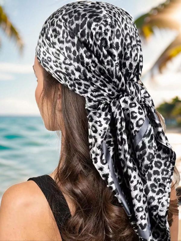 Women's Elegant Leopard Print Satin Scarf, Trendy Soft Hair Band, Fashionable Hair Accessories for Women & Girls