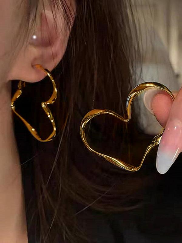 Trendy Versatile Irregular Heart Design Hoop Earrings, Fashion Casual Alloy Accessories Jewelry Gift for Women