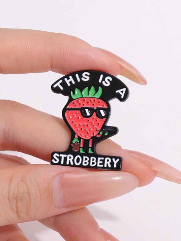 Cartoon Strawberry Design Letters Print Brooch, Cute Clothes Brooch for Women & Men for Party, Daily Clothing Decor, Trendy & Exquisite Brooch for Gift