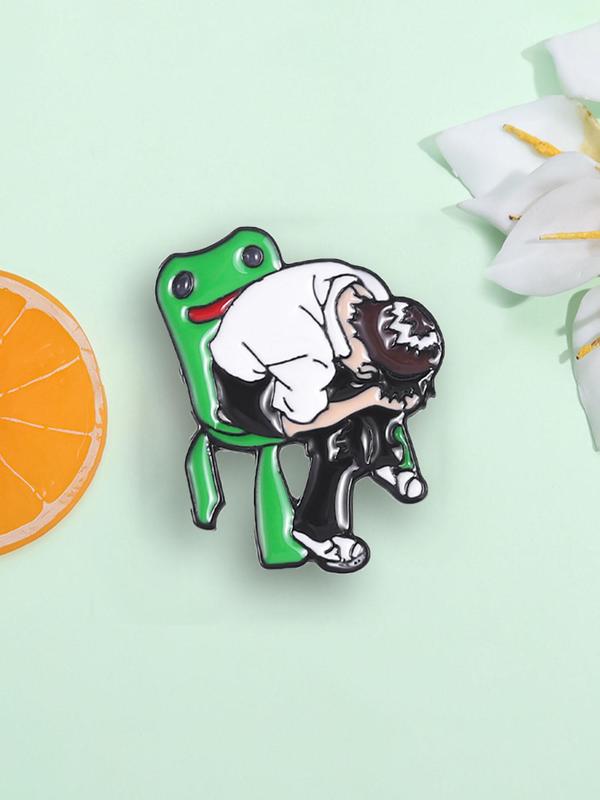 Cartoon Frog & Man Design Brooch, Unisex Fashion Alloy Brooch, Suitable for Backpacks, Jeans, Scarves, Hats Decoration Fixed Buckle