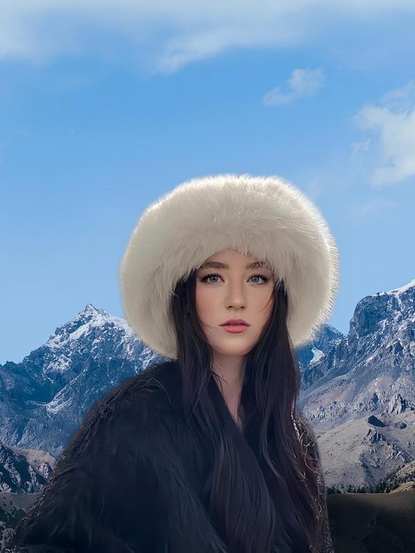 Solid Color Warm & Fashionable Faux Fur Hat, Windproof Ear Protection Buckle Hat for Fall & Winter, Casual Outdoor Cold Resistant Hat for Women & Men