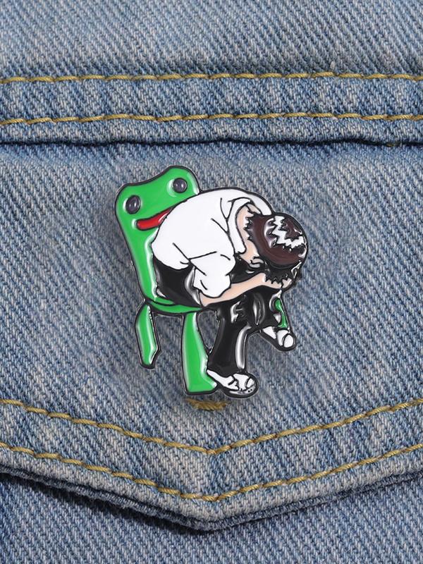 Cartoon Frog & Man Design Brooch, Unisex Fashion Alloy Brooch, Suitable for Backpacks, Jeans, Scarves, Hats Decoration Fixed Buckle