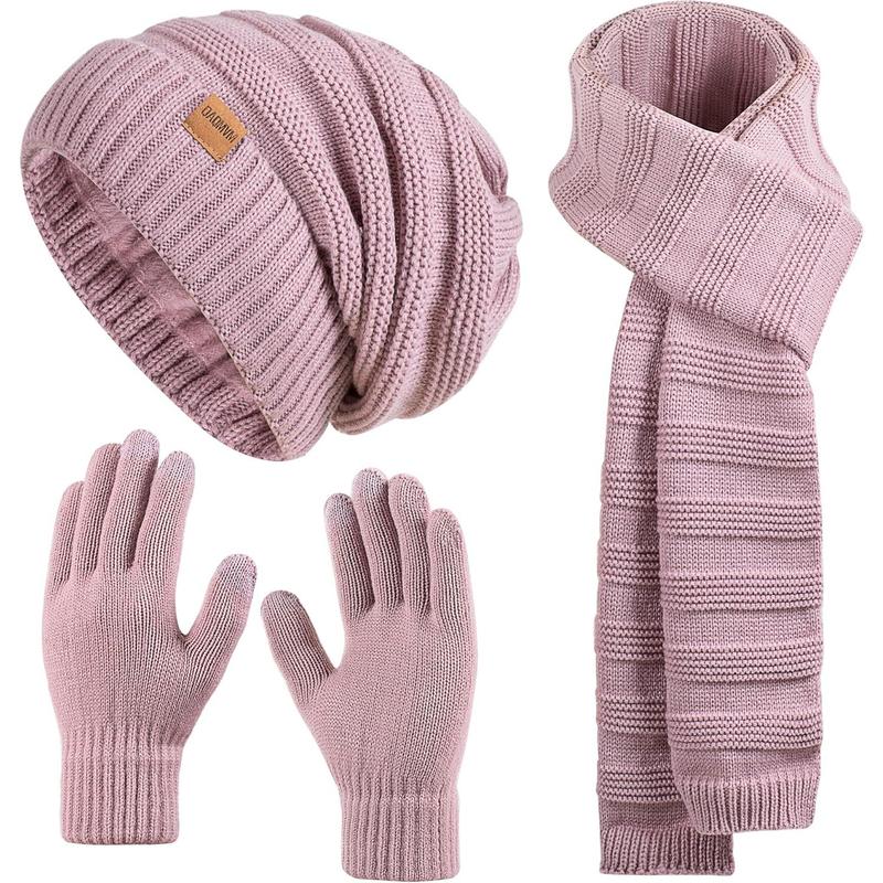 Women Beanie Hat Scarf Gloves Set Fleece Lined Winter Warm Hat Long Knit Scarf Touchscreen Gloves for Cold Weather winter hat