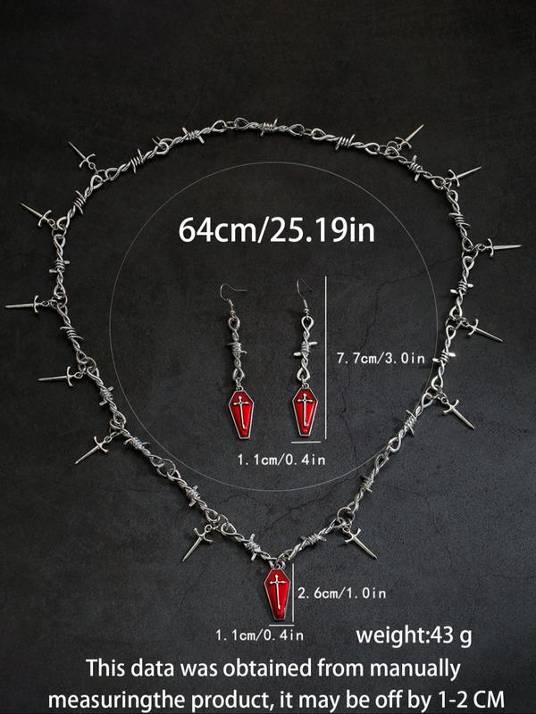 Men's Punk Style Thorn Chain Necklace & Dangle Earrings, Fashion Jewelry for Party, Daily Decor, Trendy All-match & Exquisite Jewelry for Birthday Gift