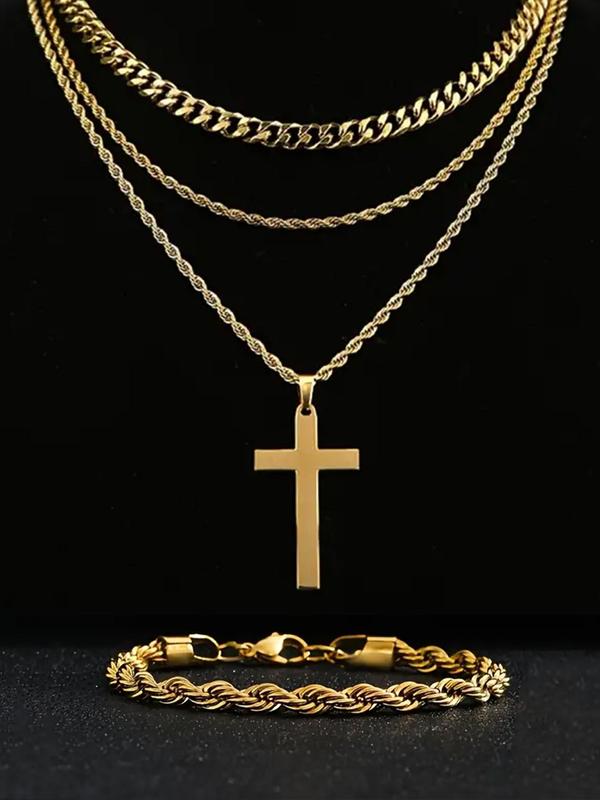 Street Style Cross Pendant Necklace & Bracelet, Fashion Jewelry for Party, Daily Clothing Decor, Trendy All-match & Exquisite Jewelry for Birthday Gift