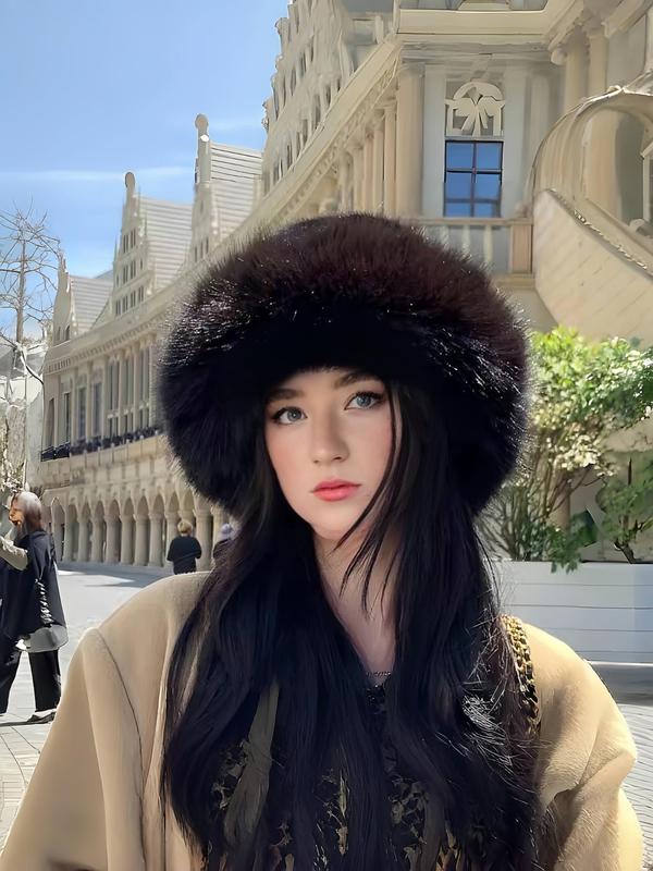 Solid Color Warm & Fashionable Faux Fur Hat, Windproof Ear Protection Buckle Hat for Fall & Winter, Casual Outdoor Cold Resistant Hat for Women & Men