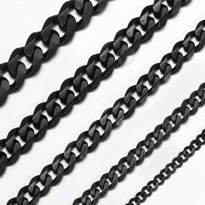 3 5 7 9 11mm Chains Necklace For Men Women Black Color Stainless Steel Curb Chain Mens Necklace Fashion Gifts