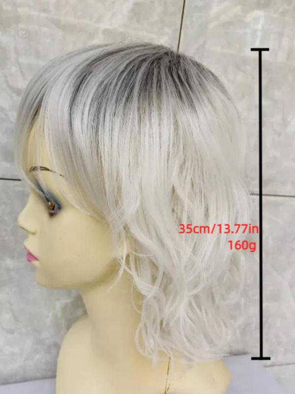 30cm 13.77in Layered Wave Light Silver Gray Hair Root Black Gray Synthetic Wig for Women, Natural Daily Wig, Synthetic Full Machine Wigs for Party, Daily Use,  Fall Hair Trends 2024