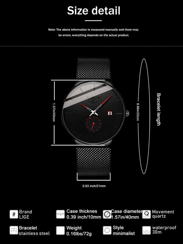 Men's Business Round Dial Quartz Waterproof Watch,  Minimalist Trendy Wristwatch with Calendar Display Function, Fashionable Accessories for Men As Gift with Box