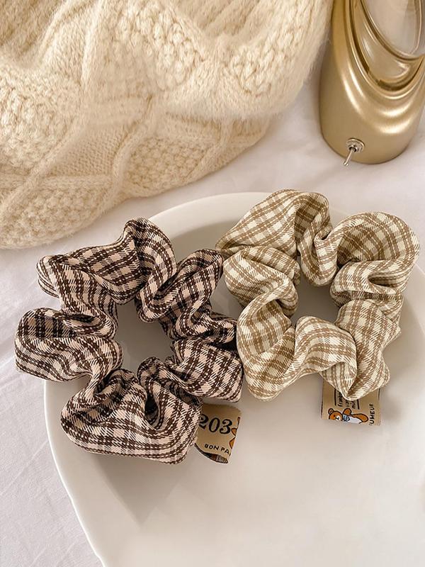 Women's Cute Plaid Graphic Hair Scrunchies, 2pcs set Minimalist Elegant Trendy Hair Ties, Chic Gorgeous Hair Accessories for Hairstyle Decor