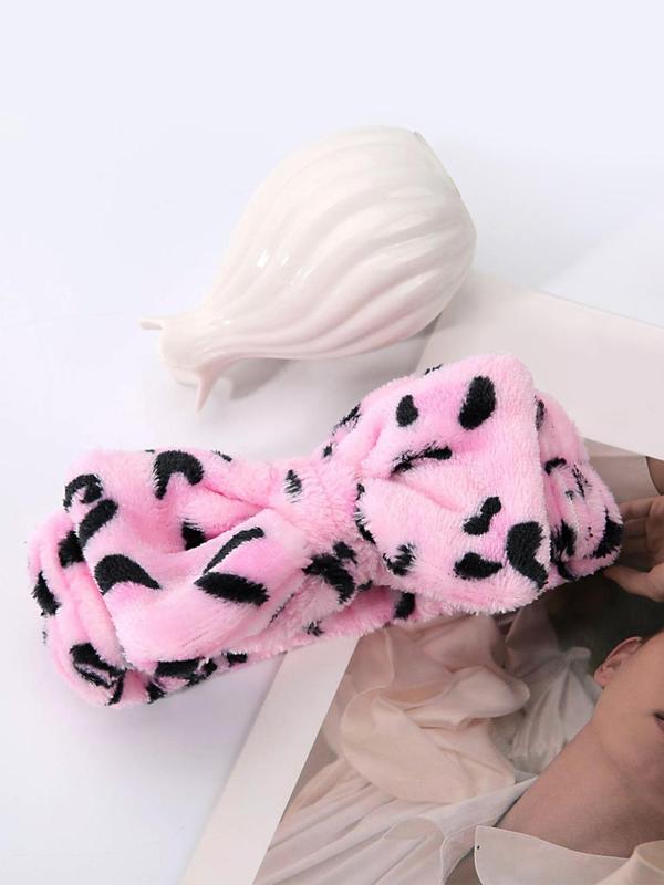 Leopard Print Bow Decor Plush Hair Band, Cute Face Washing Hair Band for Women and Girls, All-match Fashion Hair Accessories for Daily Wear