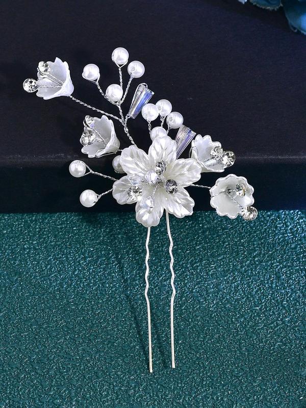 Faux Pearl Decorated Flower Design Hair Comb & Hair Pin, Elegant Bridal Headwear for Wedding Party Formal Occasions, Luxury Headwear Suitable for Bridal Hairstyle