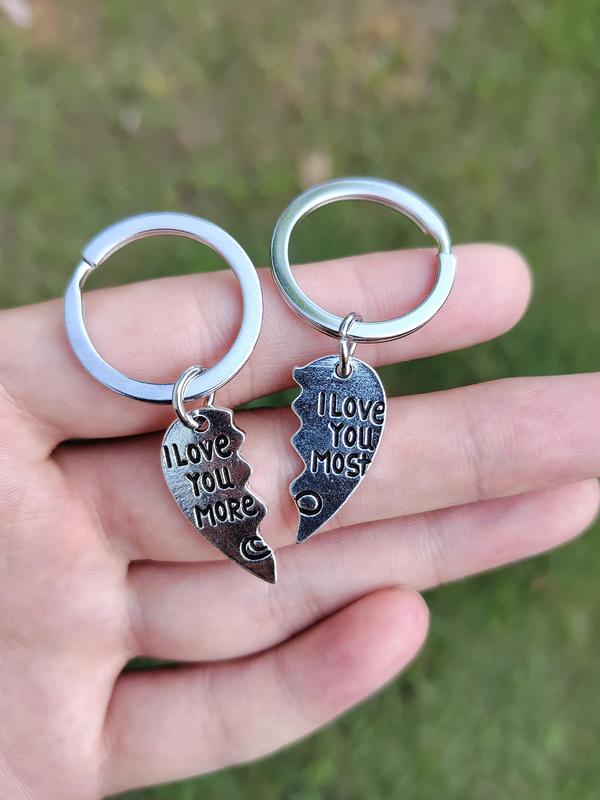 Cute Heart Design Couple Matching Keychain, Couple Key Ring with Love Letter Engraved, Fashion Accessories for Both Men & Women, Gift for Girlfriend, Boyfriend