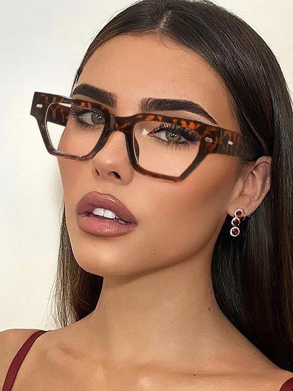 Unisex Boho Style Leopard Pattern Geometry Frame Eyeglasses, 2024 New Style Trendy Casual Eyeglasses for Everyday Use, Fashion Accessories for Outdoor Activities