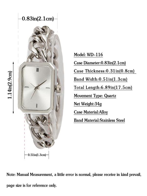 Women's Fashion Square Dial Quartz Watch with Chain Strap, Fashion Watch for Party, Daily  Decor, Trendy Exquisite Watch for Birthday Gift without Box