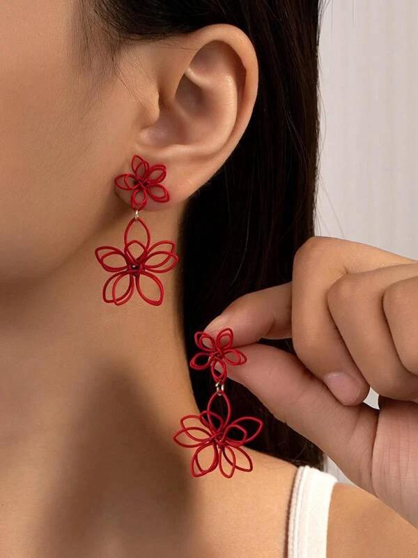 1 Pair Fashion Flower Design Dangle Earrings, Casual Hollow out Design Jewelry for Women, Trendy Matching Jewelry Gift for Party and Daily Life